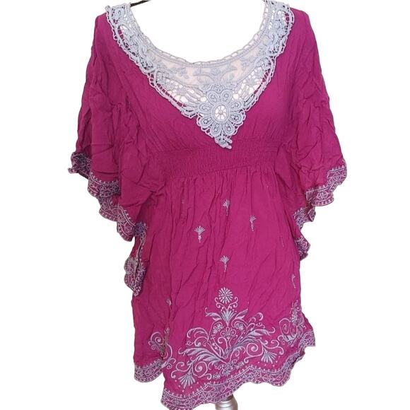 Charming Charlie Size Small Purple Grey Gray Blouse Embroidered Flowy Chic Boho - Picture 2 of 14